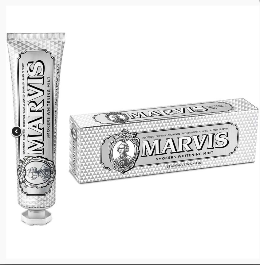 Marvis Smokers Whitening Toothpaste - Mint Flavor, 85ml, Natural Teeth Whitening, Plaque Removal, Long-Lasting Freshness